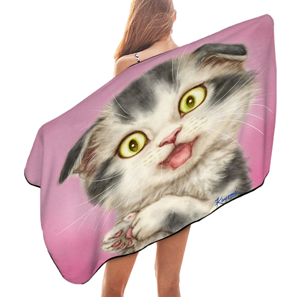 Kittens Cute Drawings Grey Scottish Fold Cat Microfiber Beach Towel