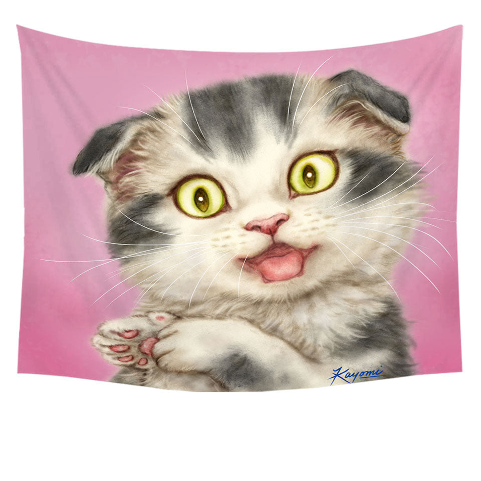 Kittens Cute Drawings Grey Scottish Fold Cat Tapestry wall Decor
