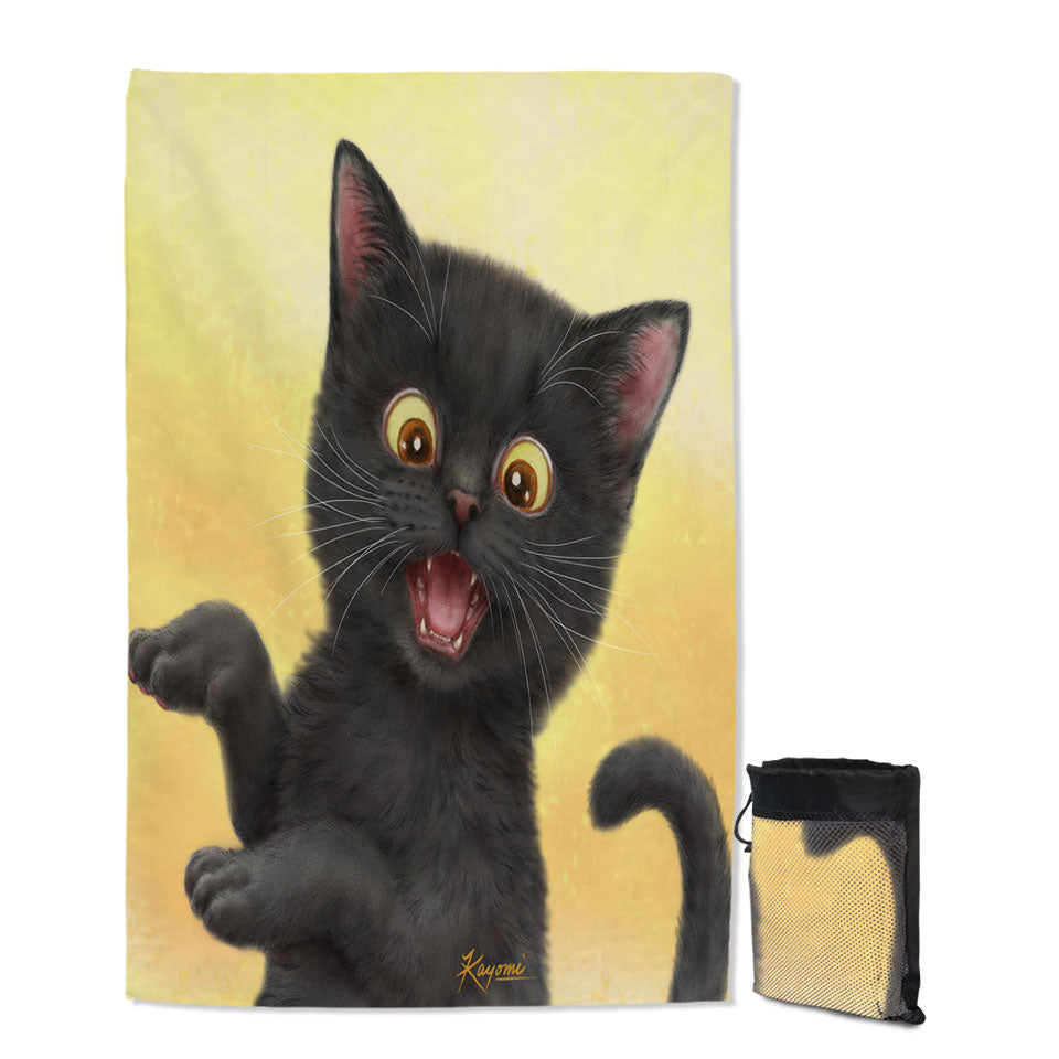 Kittens Giant Beach Towel for Children Happy Little Black Cat
