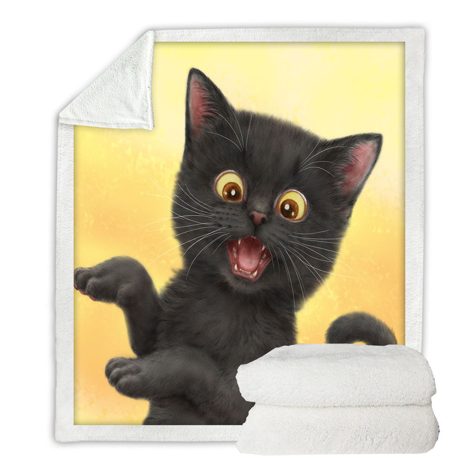 Kittens Sherpa Blankets for Children Happy Little Black Cat