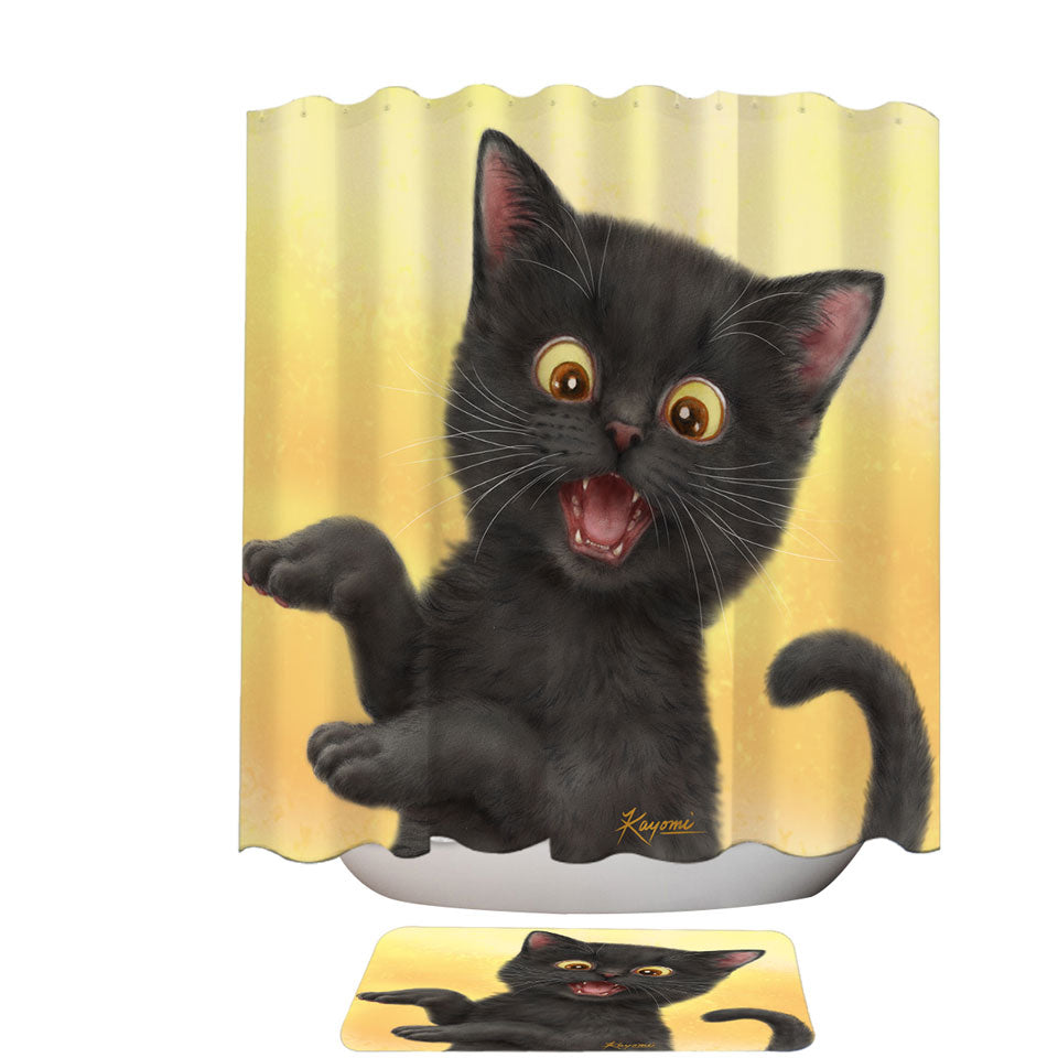 Kittens Shower Curtains for Children Happy Little Black Cat