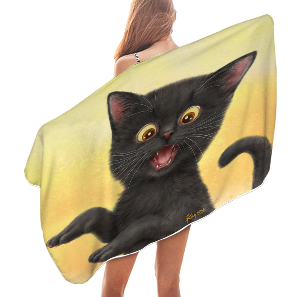Kittens Swims Towel for Children Happy Little Black Cat