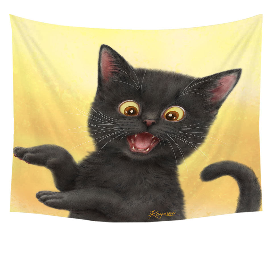Kittens Tapestry Decor for Children Happy Little Black Cat