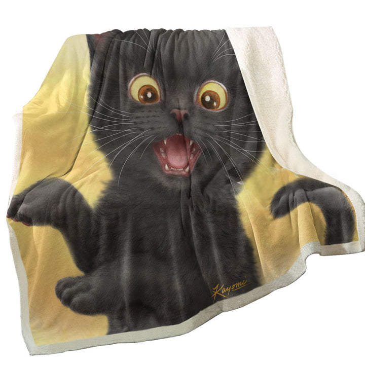 Kittens Throw Blankets for Children Happy Little Black Cat