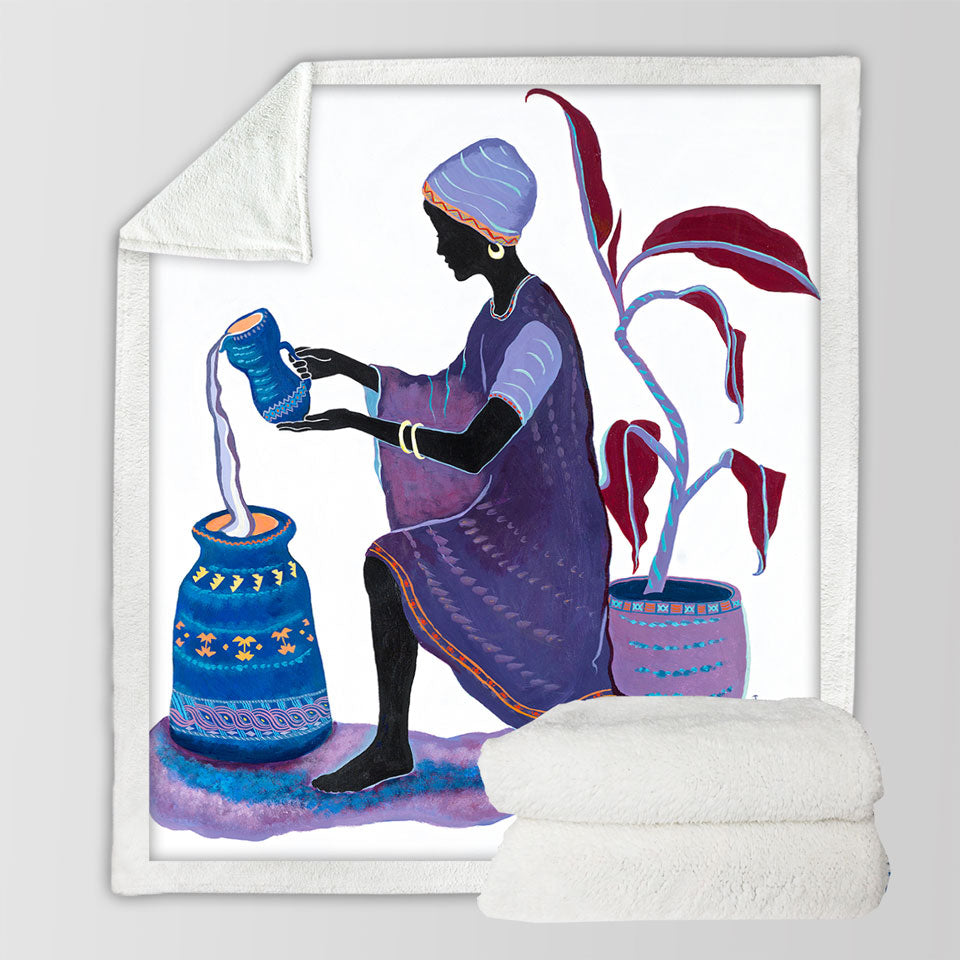 products/Kneeling-in-Purple-Dress-African-Art-Painting-Woman-Sherpa-Blanket