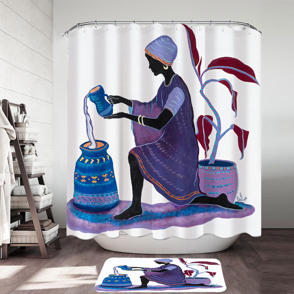 Kneeling in Purple Dress African Art Painting Woman Shower Curtain