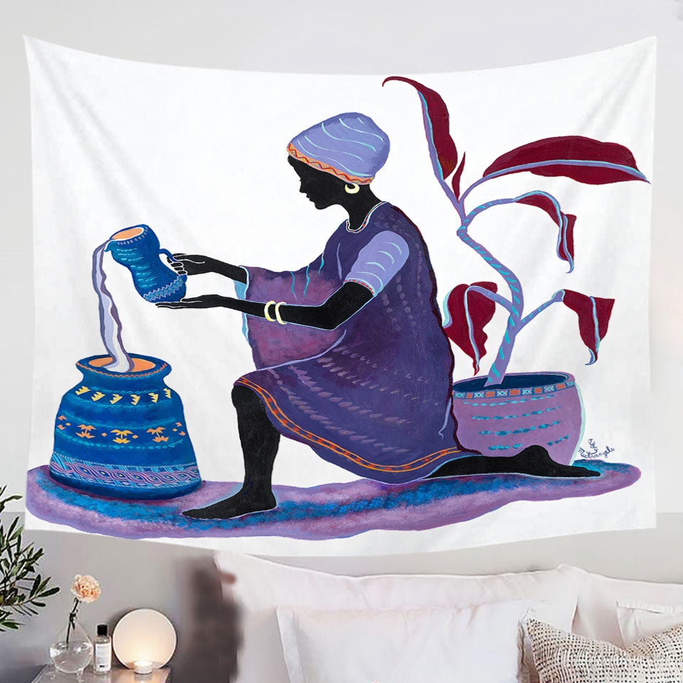 Kneeling-in-Purple-Dress-African-Art-Painting-Woman-Tapestry-Wall-Hanging