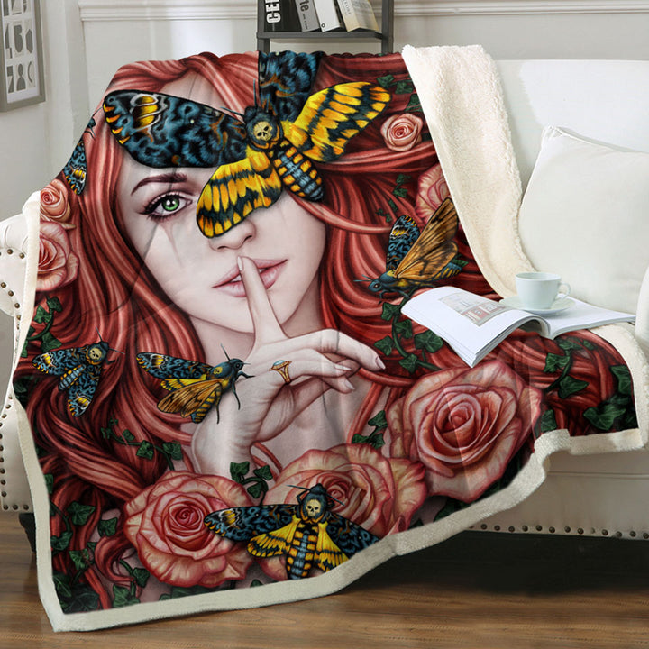 products/Lady-Moth-Roses-and-Death-Moth-on-Beautiful-Woman-Throws