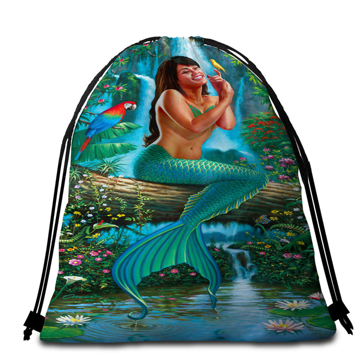 Land of Enchantment Mermaid in the Jungle Beach Towel Bags