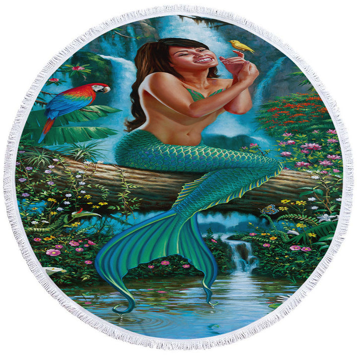 Land of Enchantment Mermaid in the Jungle Round Beach Towel