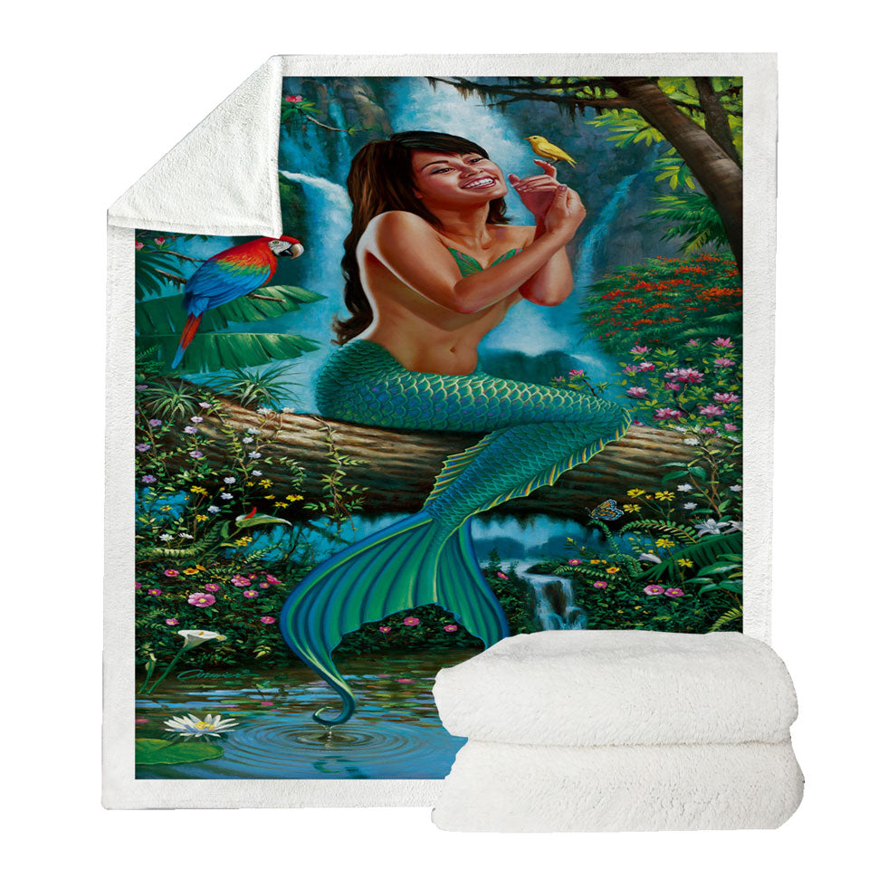 Land of Enchantment Mermaid in the Jungle Throw Blanket