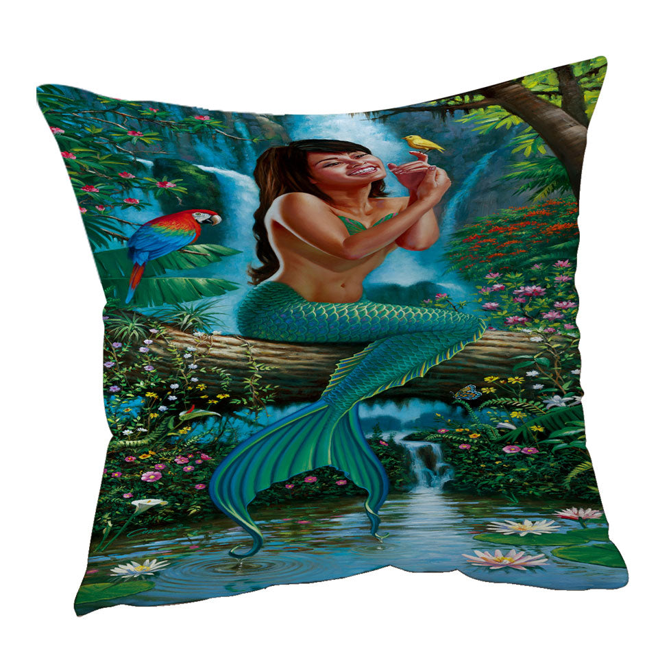 Land of Enchantment Mermaid in the Jungle Throw Pillow