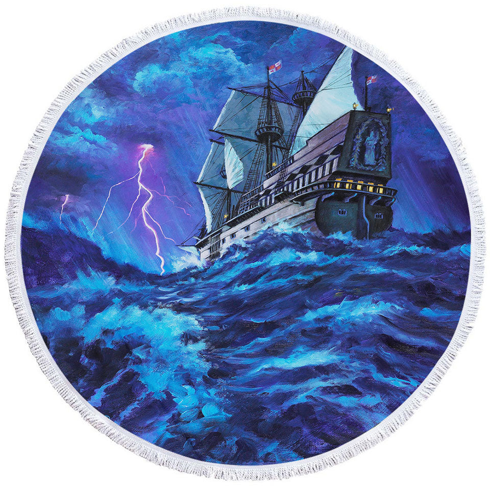 Last Voyage Stormy Ocean and Sailing Ship Big Beach Towels