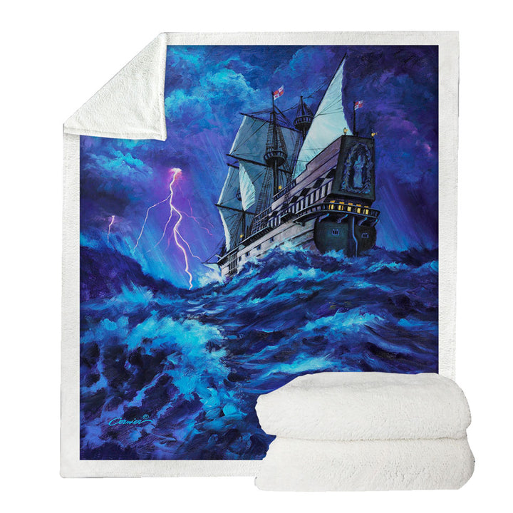 Last Voyage Stormy Ocean and Sailing Ship Sherpa Blanket
