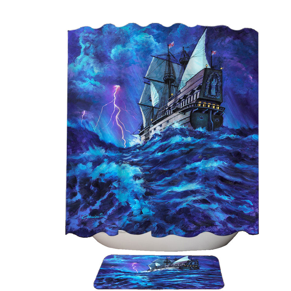 Last Voyage Stormy Ocean and Sailing Ship Shower Curtain
