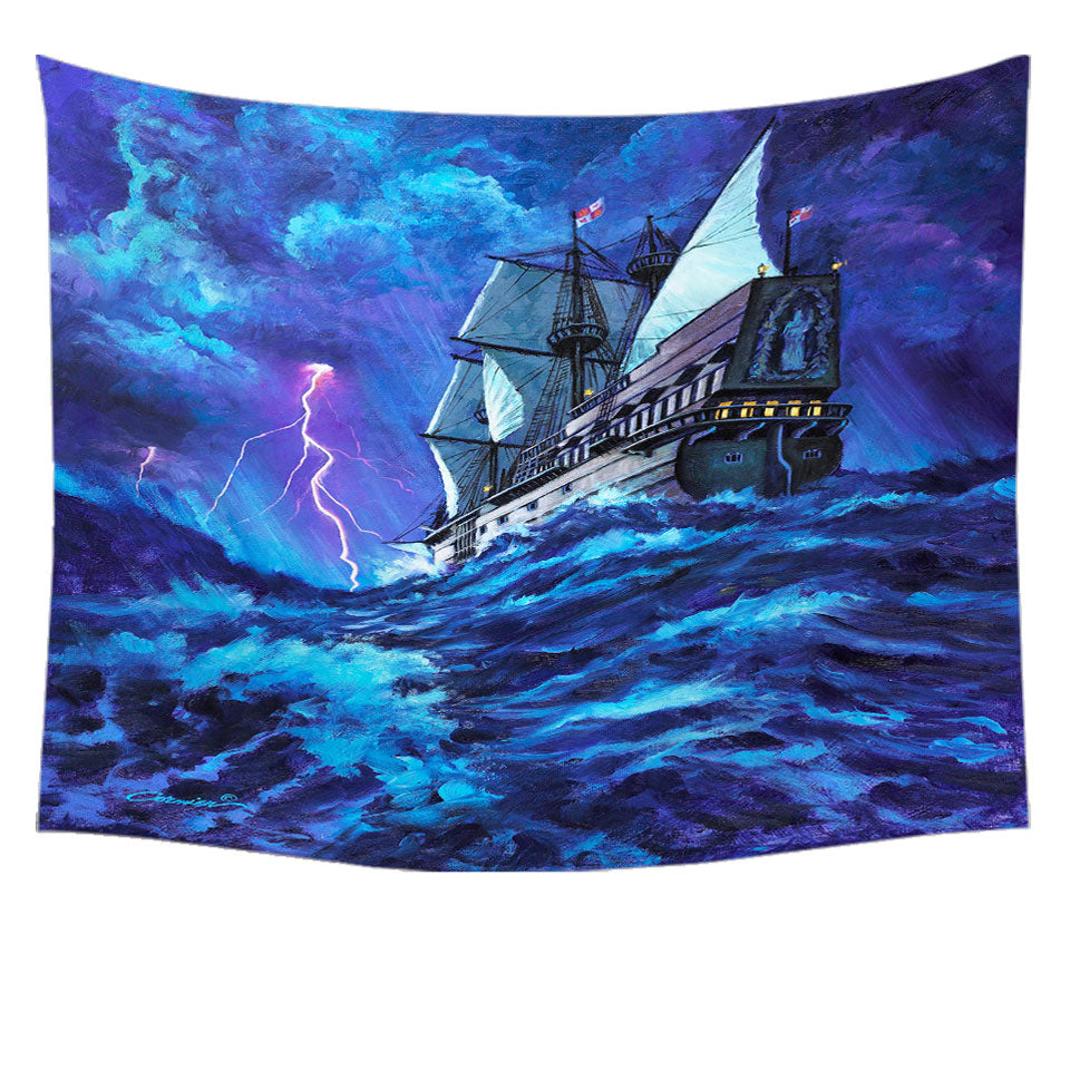 Last Voyage Stormy Ocean and Sailing Ship Tapestry