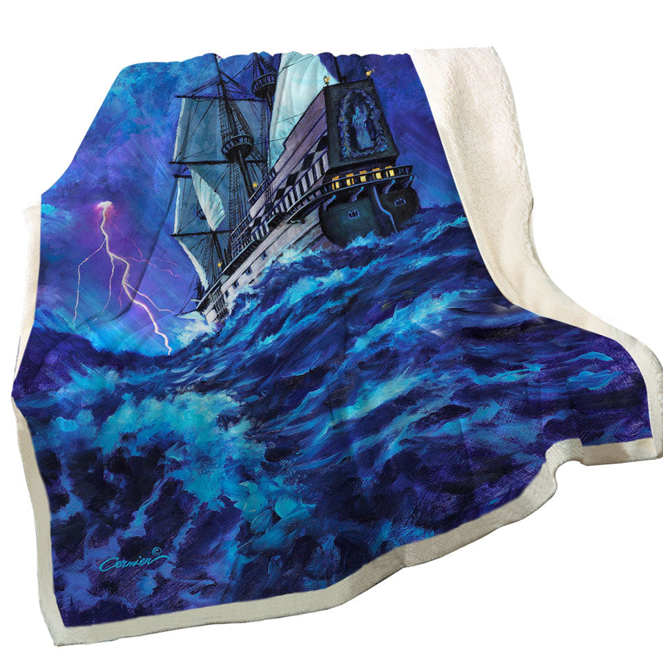 Last Voyage Stormy Ocean and Sailing Ship Throw Blanket
