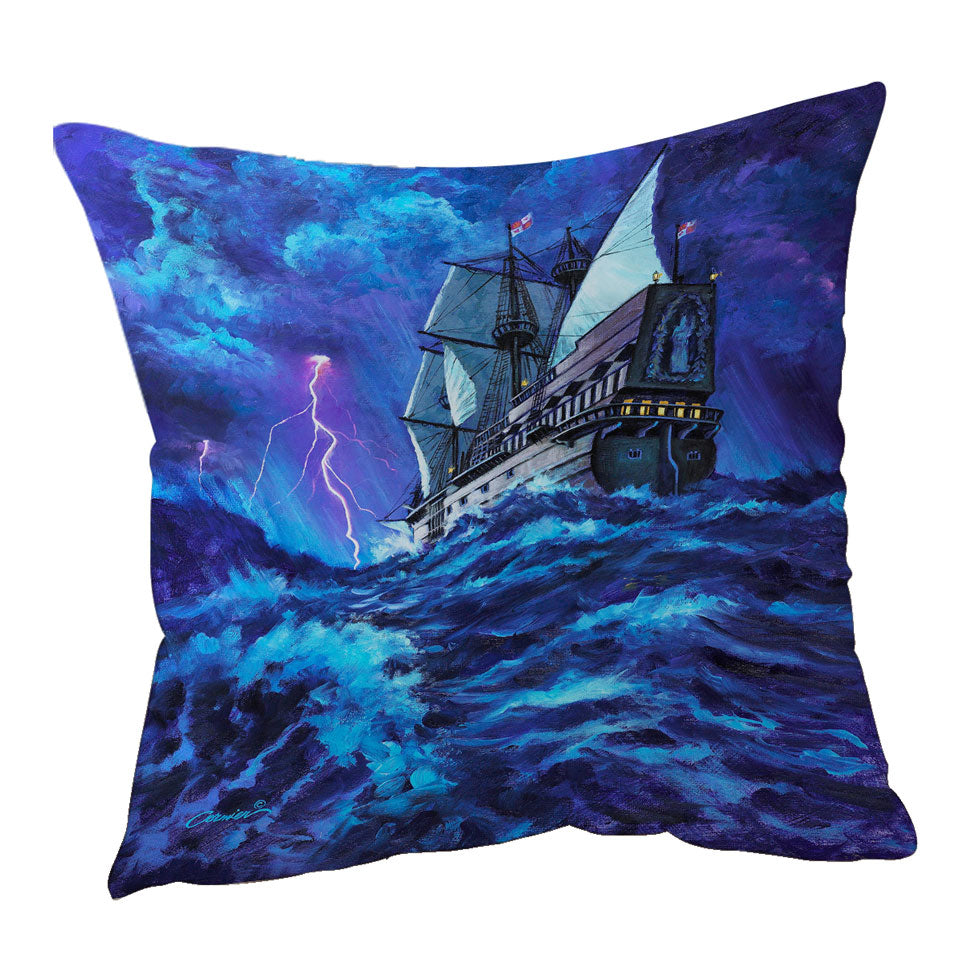 Last Voyage Stormy Ocean and Sailing Ship Throw Pillow