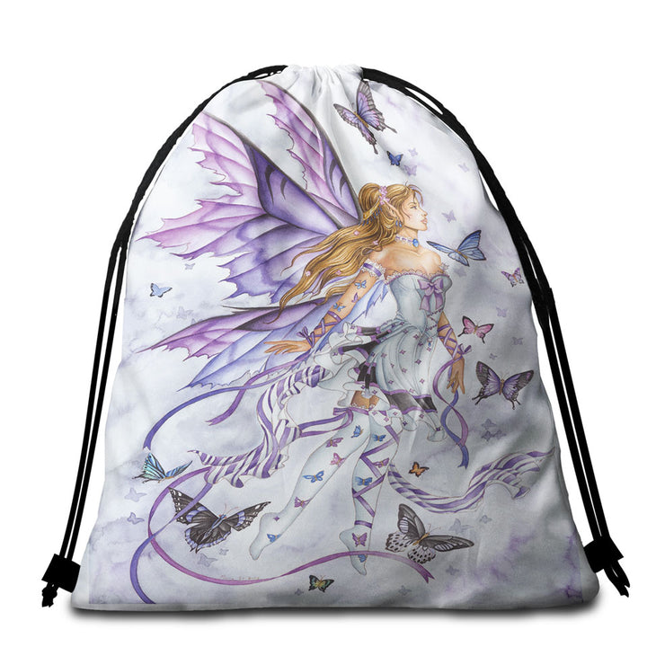 Lavender Beach Towel Bags Serenade Art the Purple Butterflies and Fairy