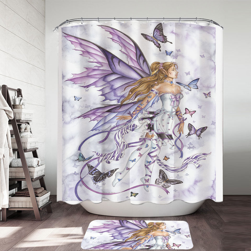 Lavender Shower Curtain Serenade Art the Purple Butterflies and Fairy
