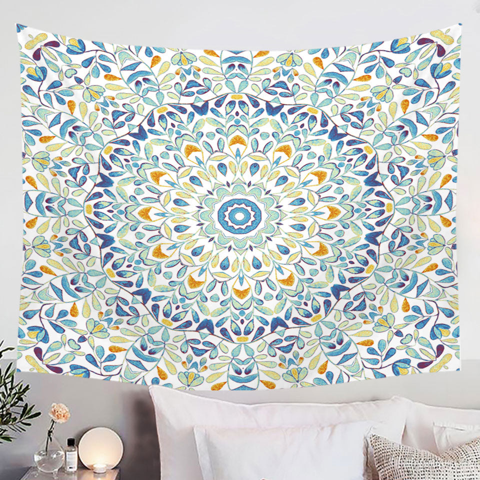 Leaves Circle Blue Green Orange Wall Decor Tapestry