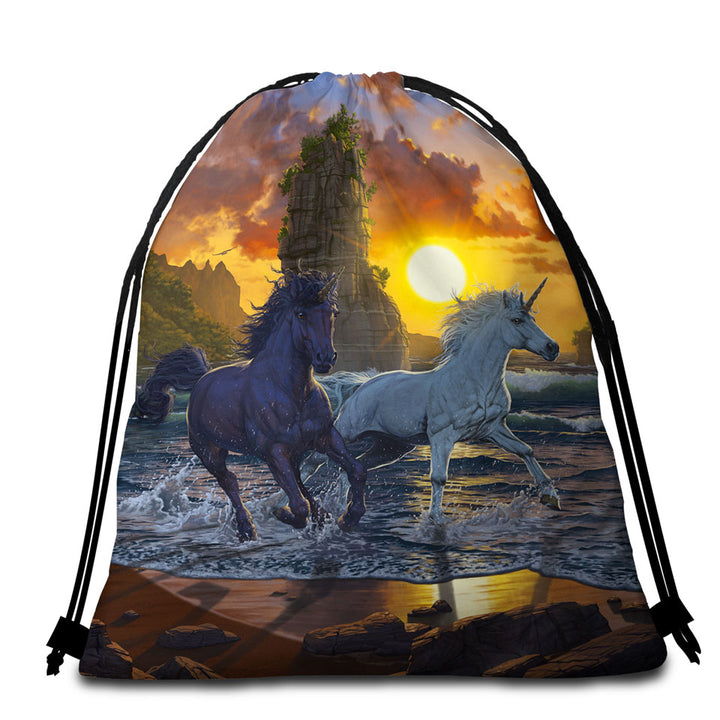 Legendary Beach Unicorns in Sunset Beach Bags and Towels