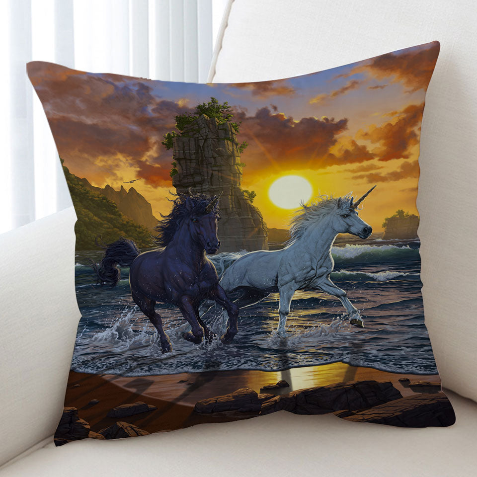 Legendary Beach Unicorns in Sunset Cushion Cover