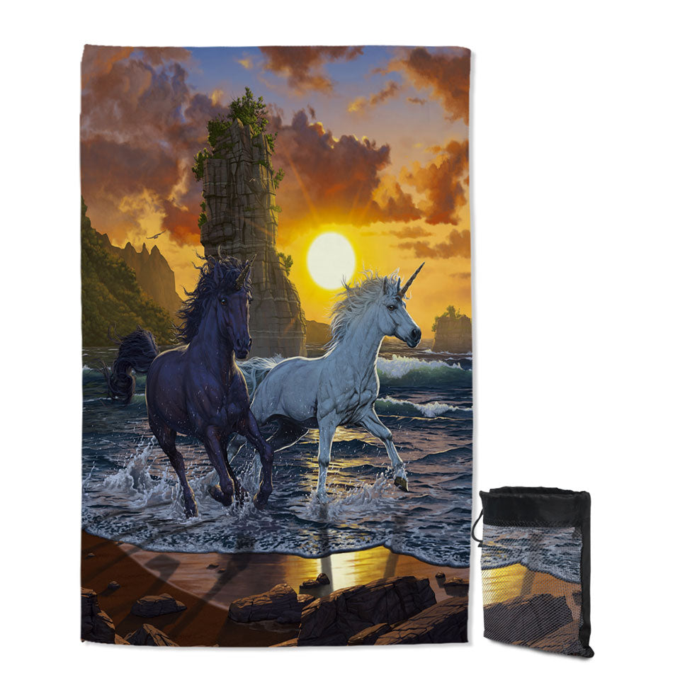 Legendary Beach Unicorns in Sunset Swims Towel