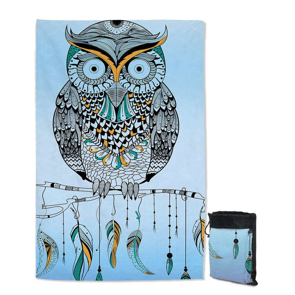 Light Blue Lightweight Beach Towel Native Owl
