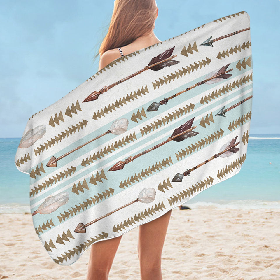 Light Blue Stripes Unique Beach Towels Arrows Design