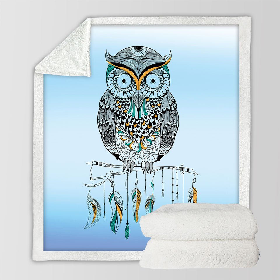 Light Blue Throws Native Owl