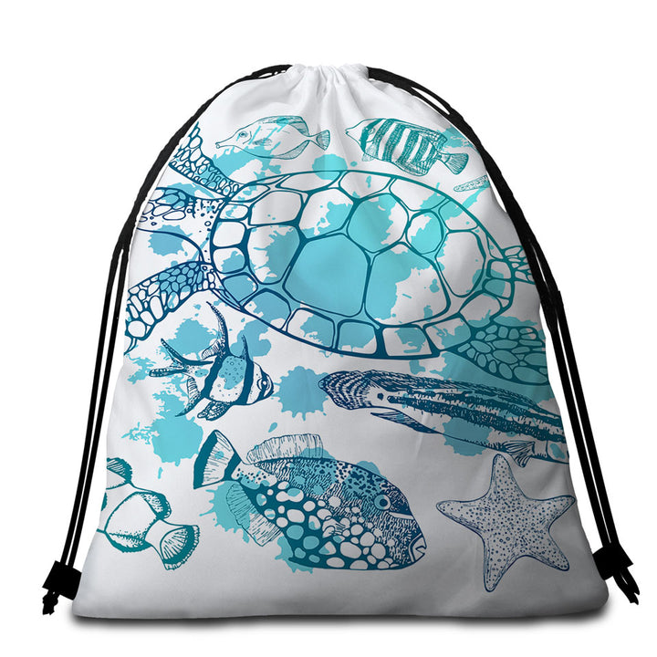 Light Blue Turtle and Fish Beach Towel Pack