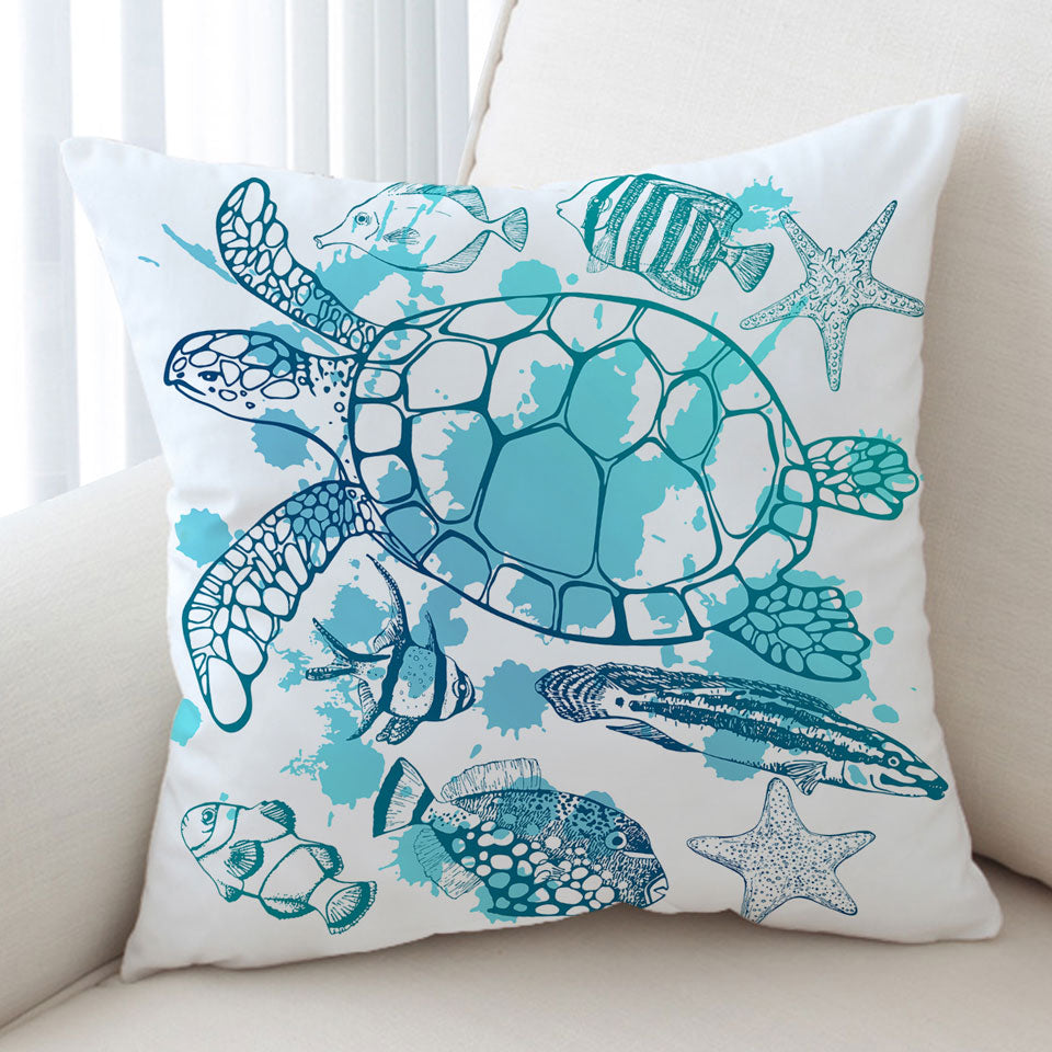 Light Blue Turtle and Fish Cushion Covers