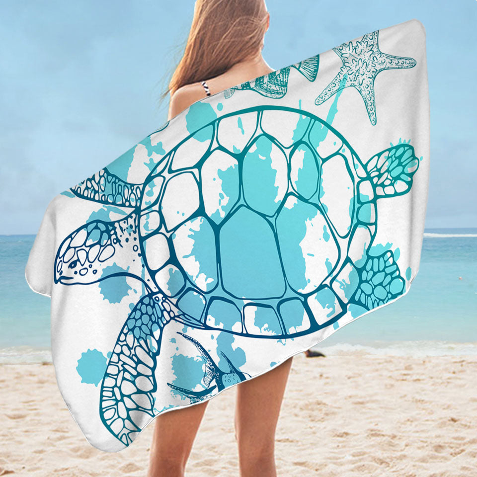 Light Blue Turtle and Fish Pool Towels