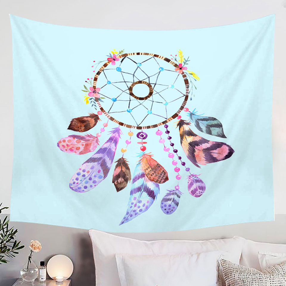 Light Blue Wall Decor Tapestry with Dream Catcher