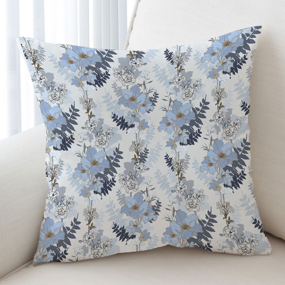 Light Blue and White Flowers Throw Pillow