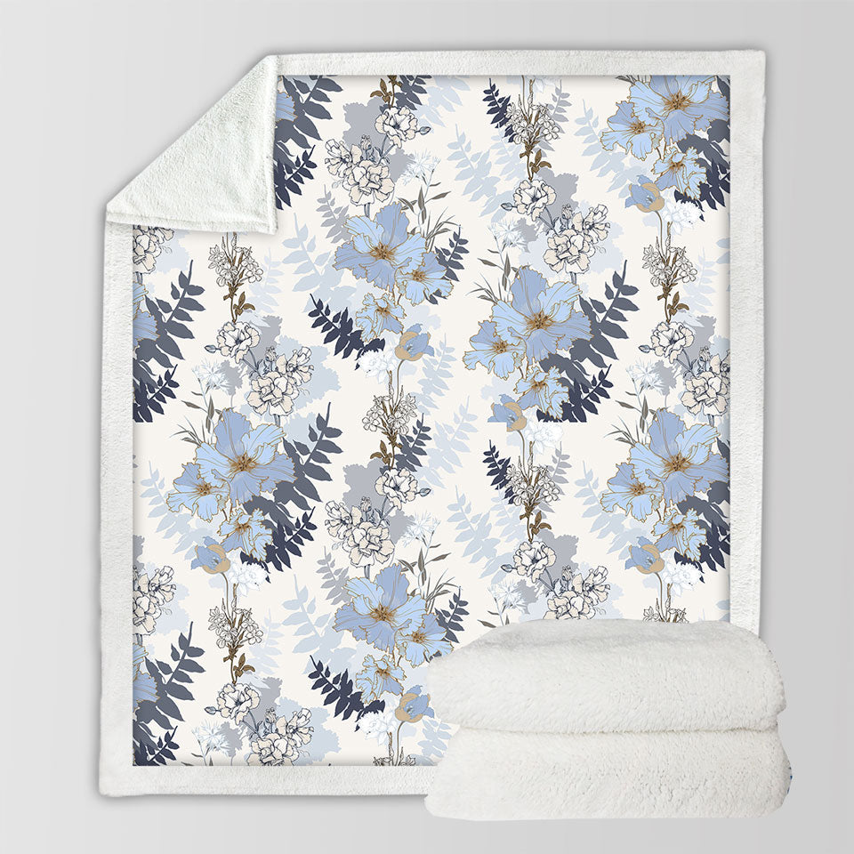 Light Blue and White Flowers Throws