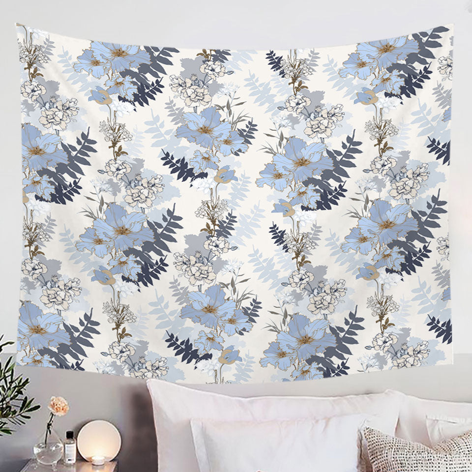 Light Blue and White Flowers Wall Decor Tapestry