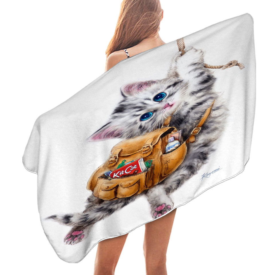 Lightweight Beach Towel Funny Cute Cats Designs Hang in There Kitten