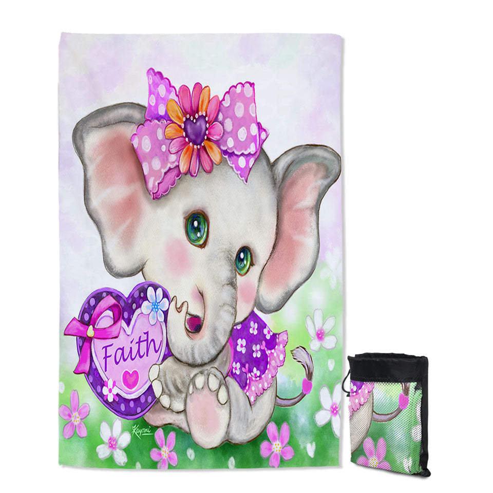 Lightweight Beach Towel for Kids Inspiring Design Cute Girly Elephant