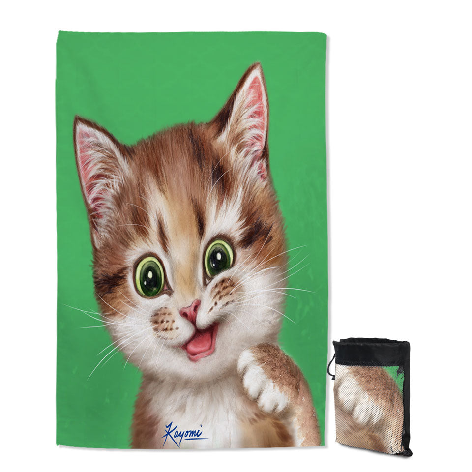 Lightweight Beach Towel with Childrens Print Cute Kitten Playful Cat