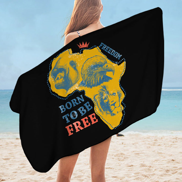Lightweight Beach Towel with Gorilla Lion and Eagle The African Map