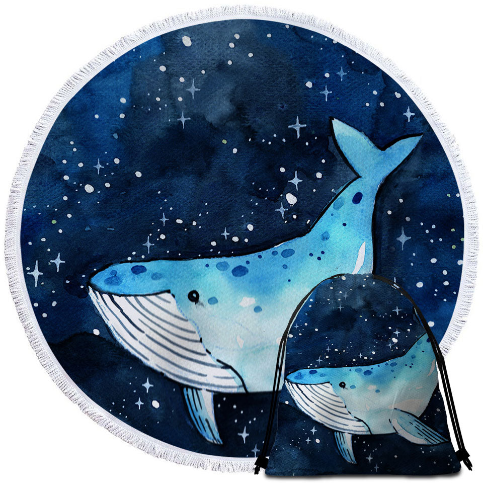 Lightweight Beach Towels with Art Blue Whale over the Night Skies