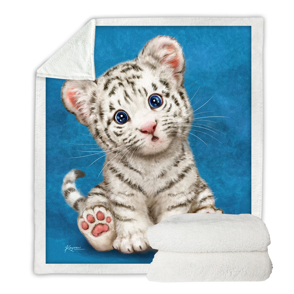 Lightweight Blankets for Kids Design Baby Blue Eyes White Tiger Cub