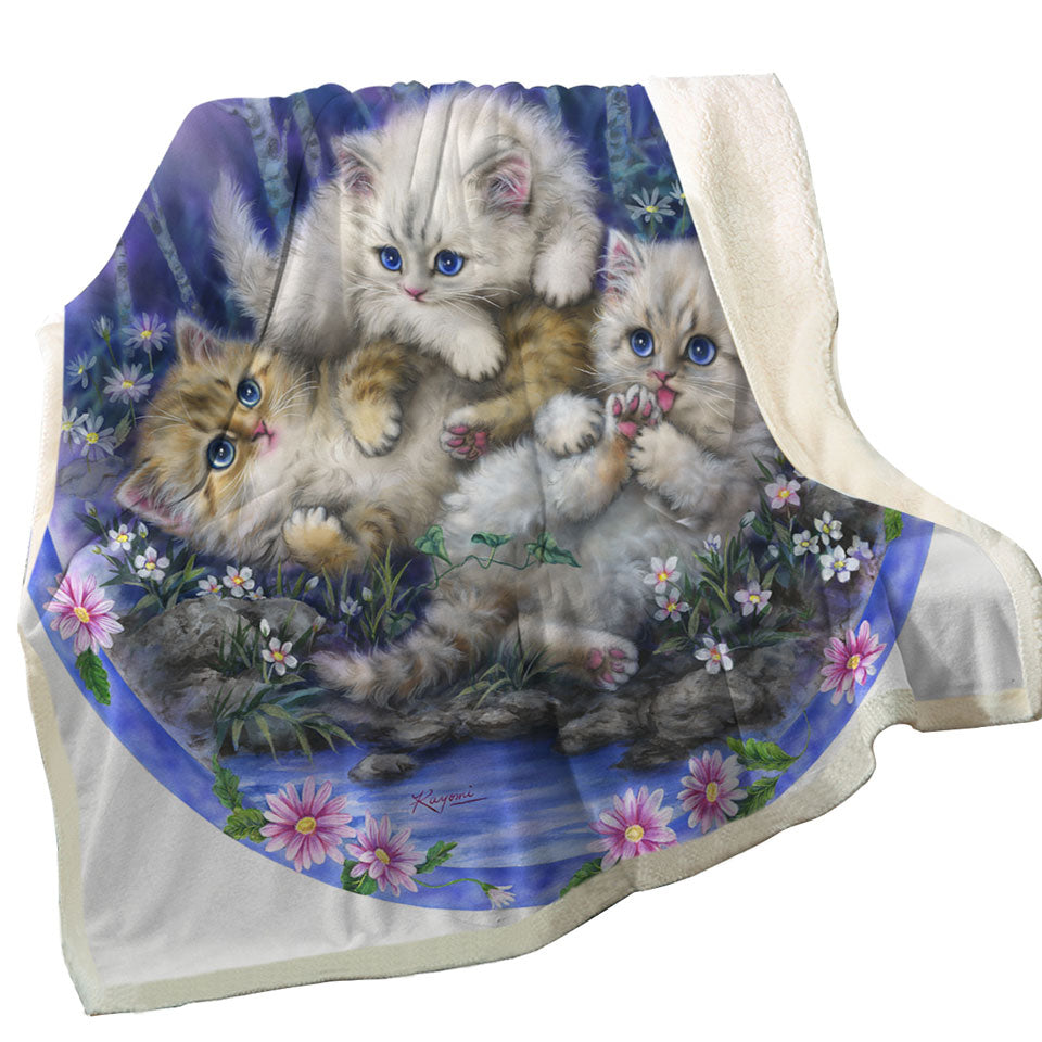Lightweight Blankets for Kids Design Cute Three Kittens Outdoor Adventure