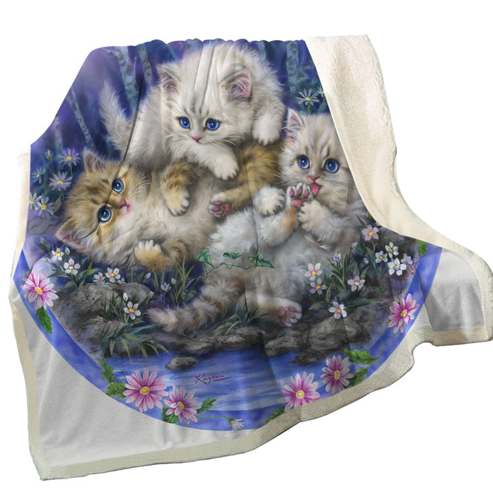 Lightweight Blankets for Kids Design Cute Three Kittens Outdoor Adventure