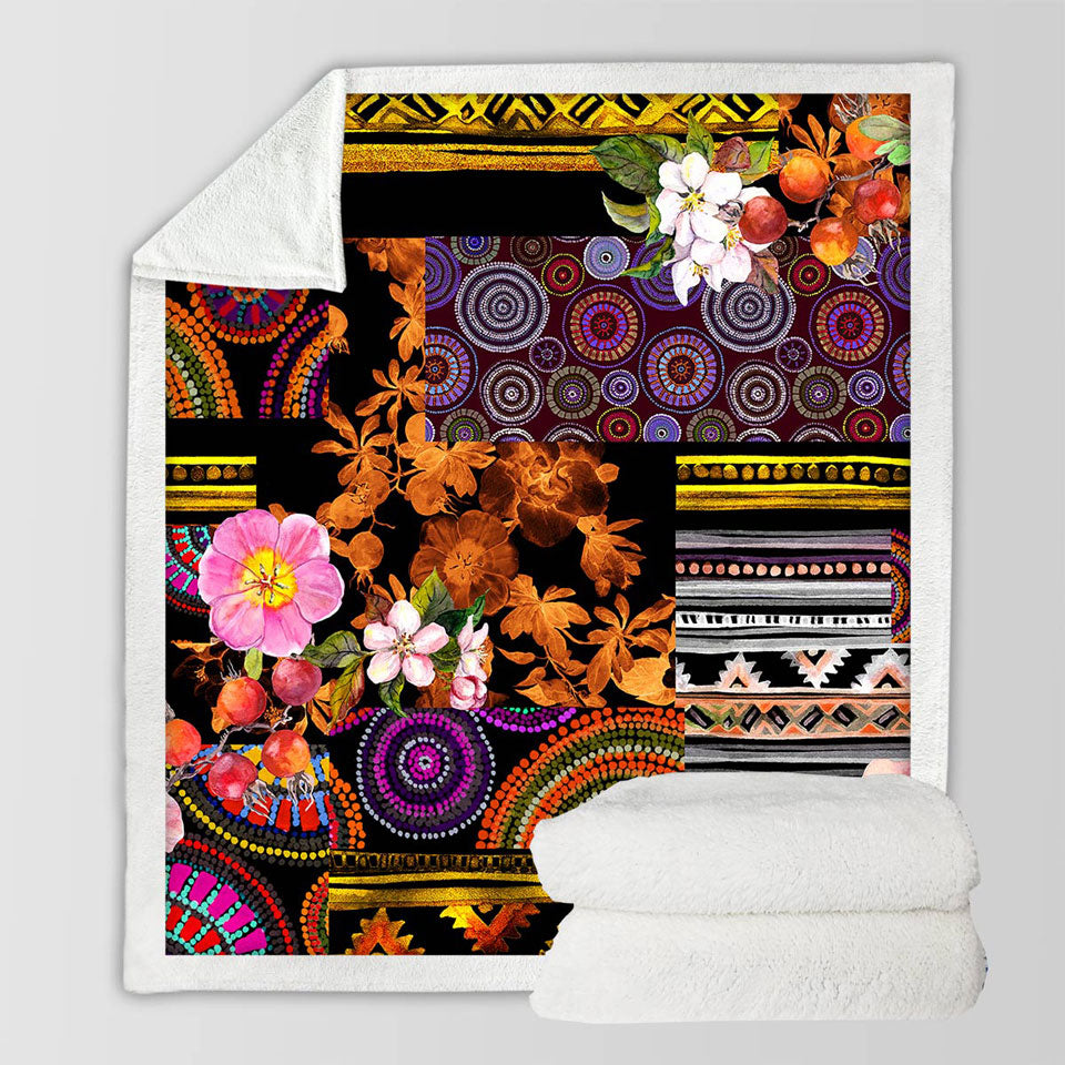 Lightweight Blankets with Mandalas and Flowers Dark Messy Design