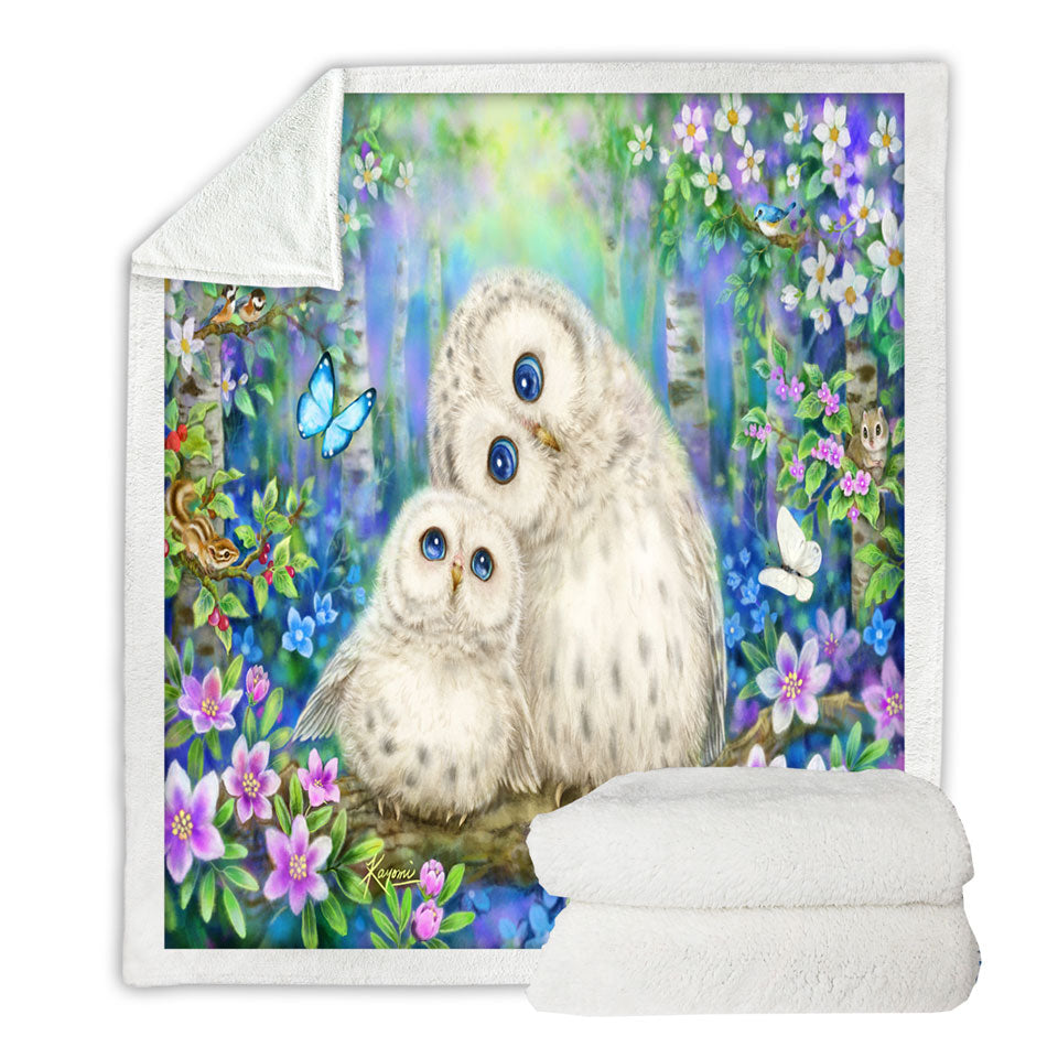 Lightweight Blankets with Nature Art Morning Breeze Flowers and Owls