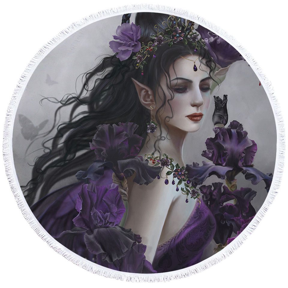 Liriel Portrait Beautiful Purple Elf Woman Unique Beach Towels