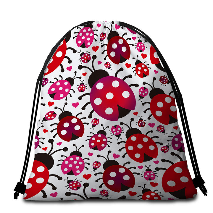 Little Hearts and Ladybugs Beach Towel Bags Cute Day
